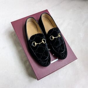 Gucci Horsebit Loafers Black Velvet Men 7 Monogram GG Logo